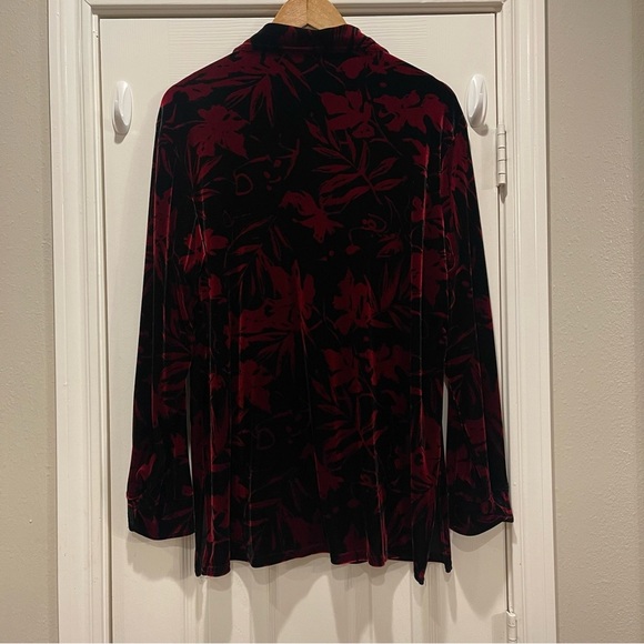 Vtg 90s Kathie Lee Velvet Button Up Women’s Large Black Red Floral Whimsigoth - Picture 2 of 10
